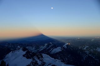 
Moon Over The Shadow of Aconcagua And Cerro de los Horcones, Cerro Cuerno, Cerro Piloto, Alma Blanca From Between Colera Camp 3 And Independencia On The Climb To Aconcagua Summit
